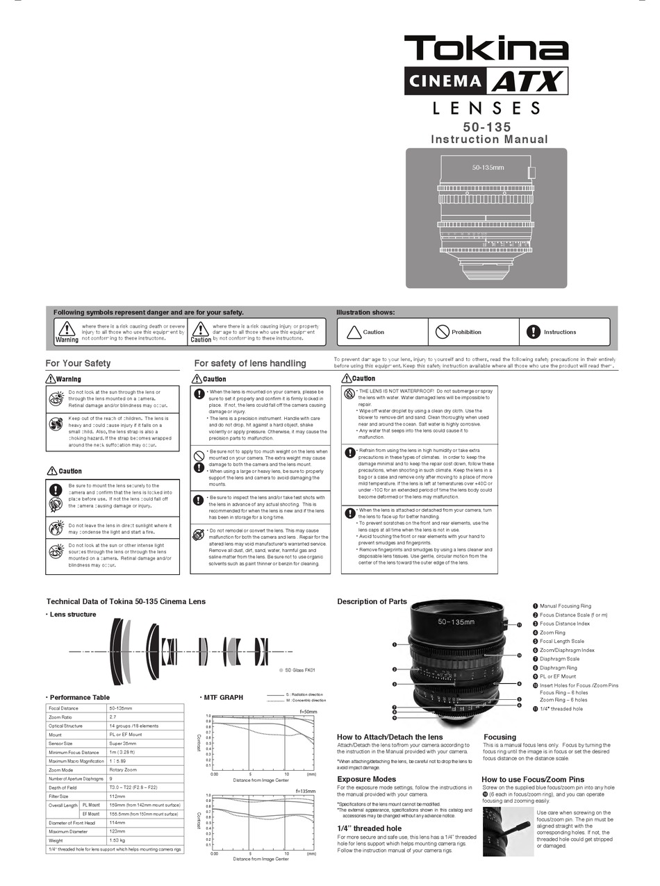 Tokina 50 135mm Cinema Atx Instruction Manual Pdf Download Manualslib