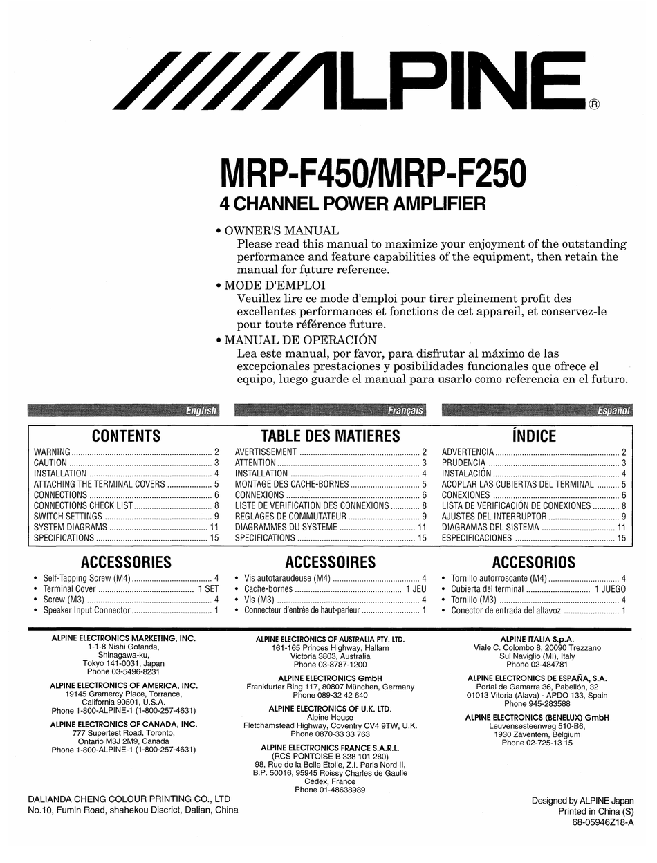 ALPINE MRP-F450 OWNER'S MANUAL Pdf Download | ManualsLib