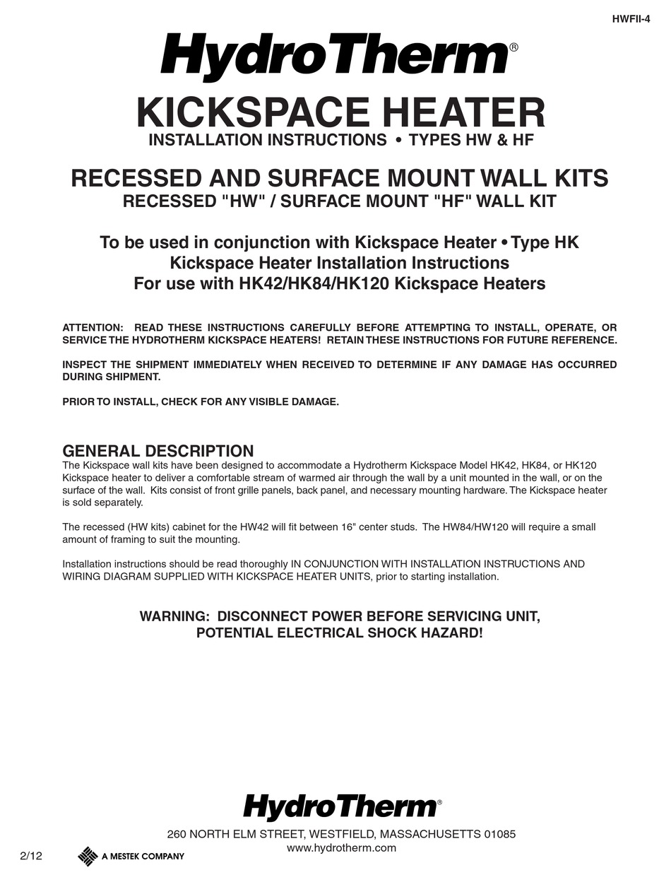HYDROTHERM 42 INSTALLATION INSTRUCTIONS Pdf Download ManualsLib