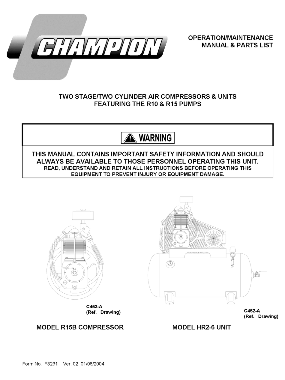CHAMPION R10D OPERATION MAINTENANCE MANUAL Pdf Download | ManualsLib