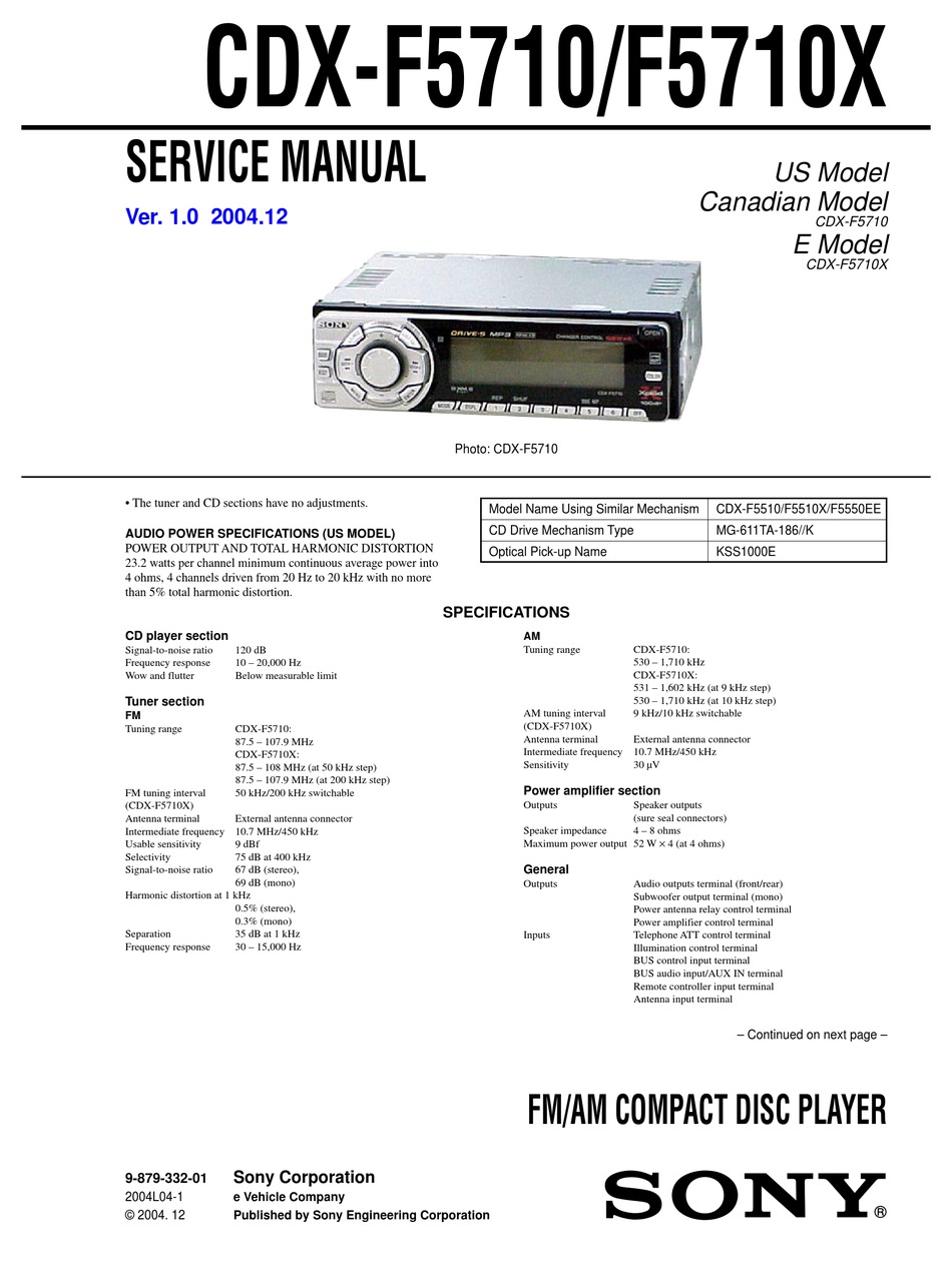 Sony Cdx F5710 Wiring Diagram