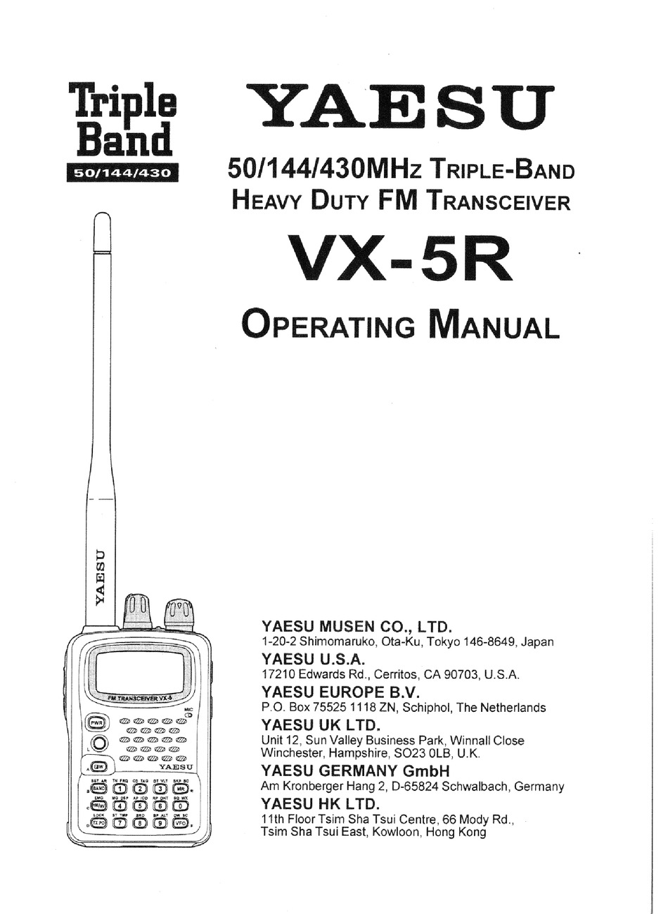 YAESU VX-5R OPERATING MANUAL Pdf Download | ManualsLib