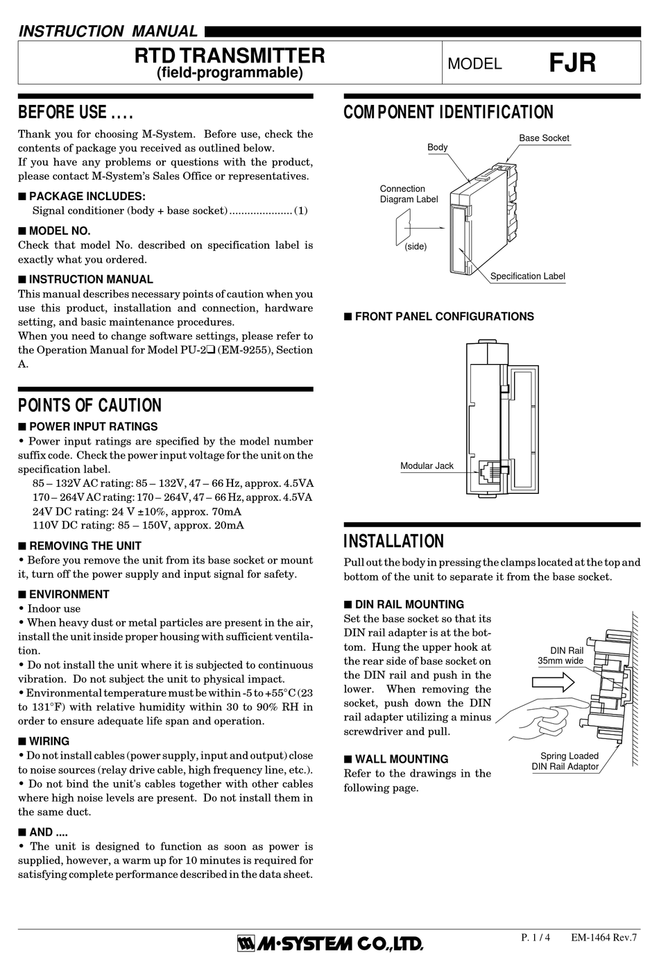 M-SYSTEM FJR INSTRUCTION MANUAL Pdf Download | ManualsLib