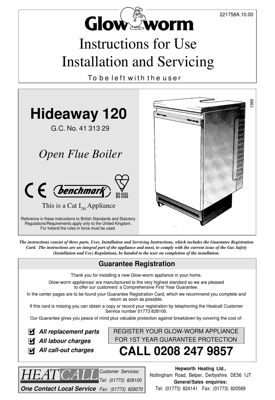GLOWWORM HIDEAWAY 120 INSTRUCTIONS FOR USE INSTALLATION AND SERVICING