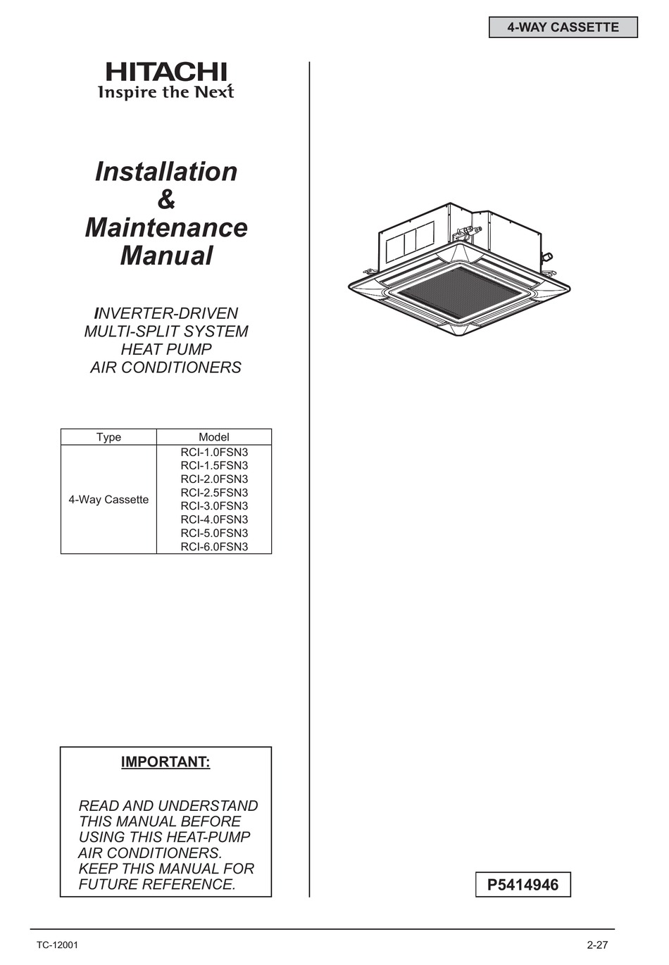 HITACHI RCI-1.0FSN3 INSTALLATION & MAINTENANCE MANUAL Pdf Download Sns-Brigh10