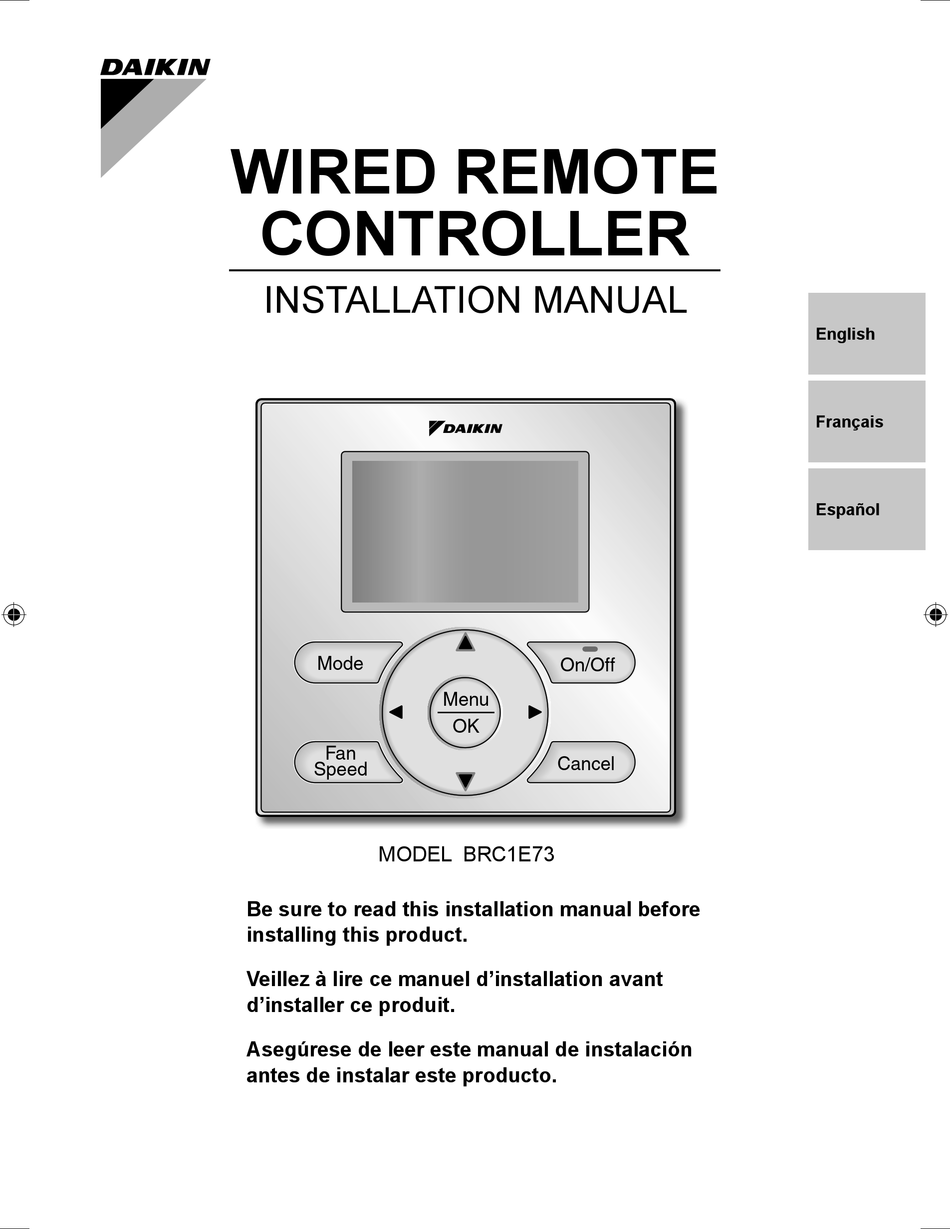 DAIKIN BRC1E73 INSTALLATION MANUAL Pdf Download | ManualsLib