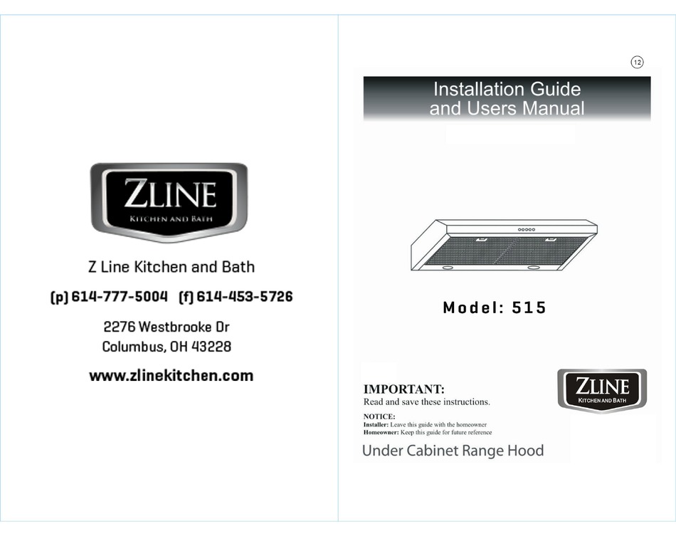 ZLINE 515 INSTALLATION MANUAL AND USER'S MANUAL Pdf Download ManualsLib