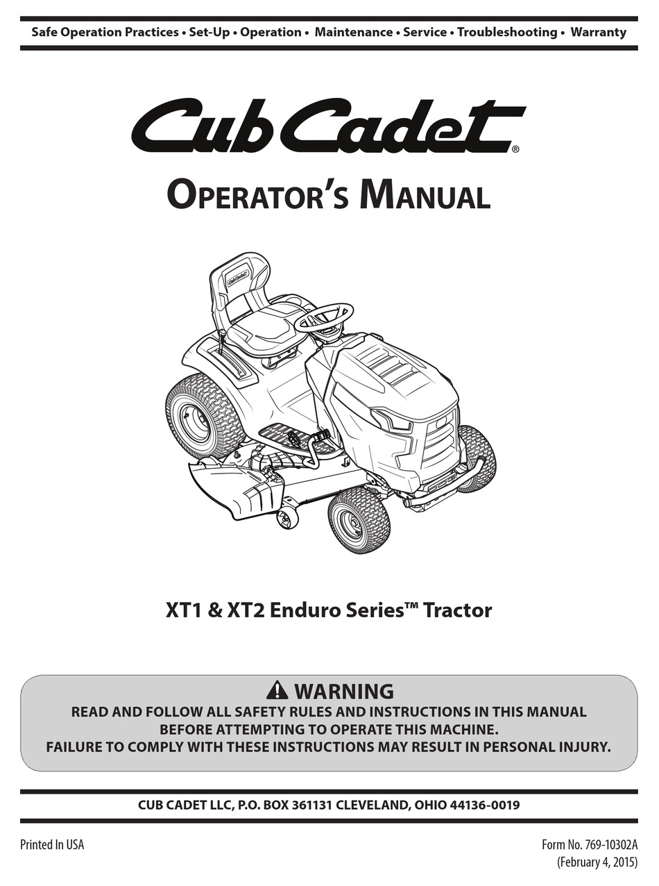 CUB CADET XT2 ENDURO OPERATOR'S MANUAL Pdf Download ManualsLib