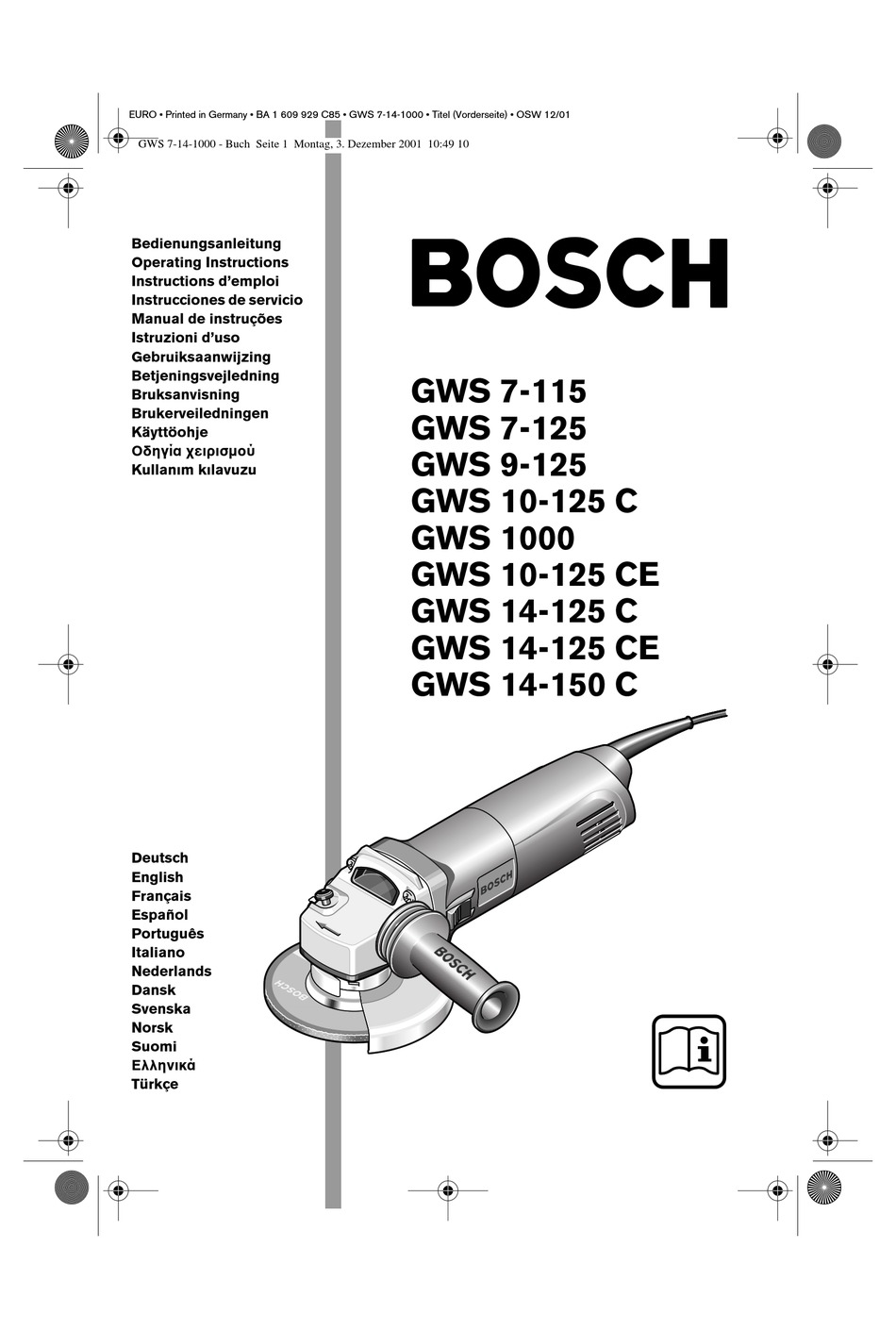 BOSCH GWS 7-115 OPERATING INSTRUCTIONS MANUAL Pdf Download | ManualsLib