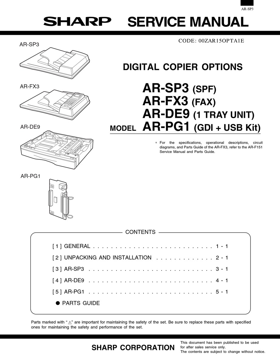SHARP ARSP3 (SPF) SERVICE MANUAL Pdf Download ManualsLib