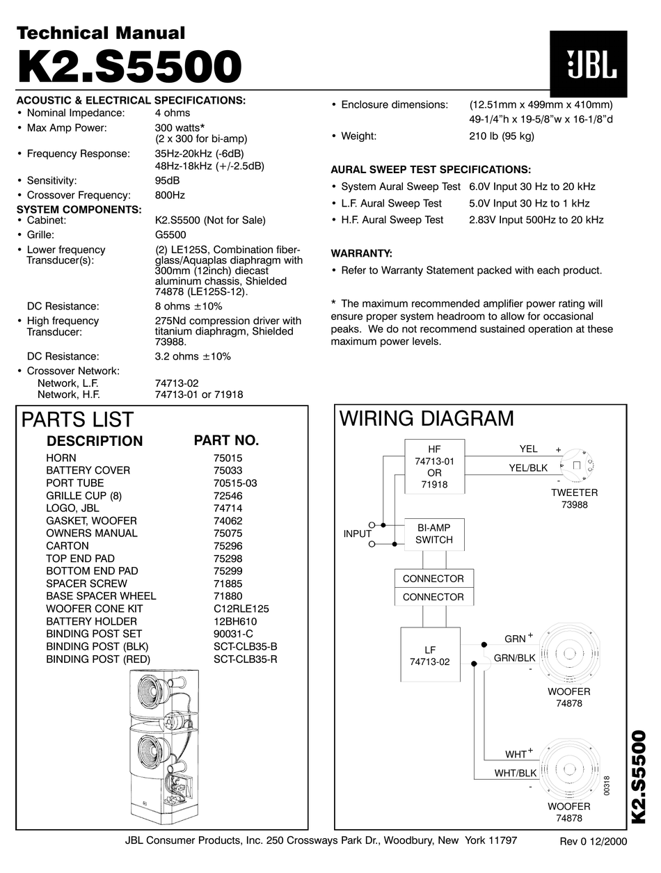 JBL K2.S5500 TECHNICAL MANUAL Pdf Download | ManualsLib
