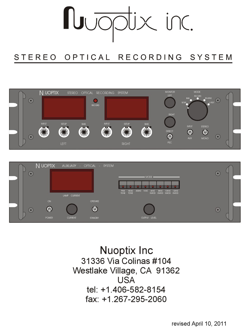 NUOPTIX STEREO OPTICAL RECORDING SYSTEM OWNER'S MANUAL Pdf Download