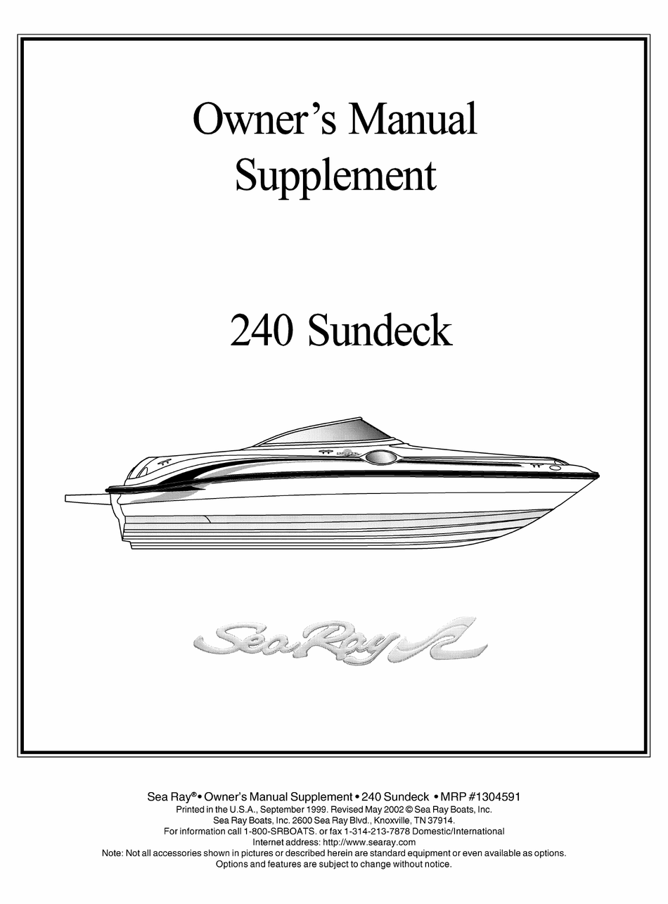 SEA RAY BOATS 240 SUNDECK OWNER'S MANUAL SUPPLEMENT Pdf Download