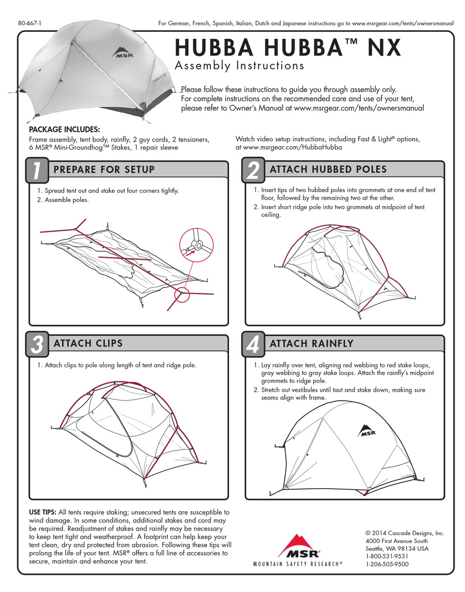 Msr Hubba Hubba Nx Assembly Instructions Pdf Download Manualslib