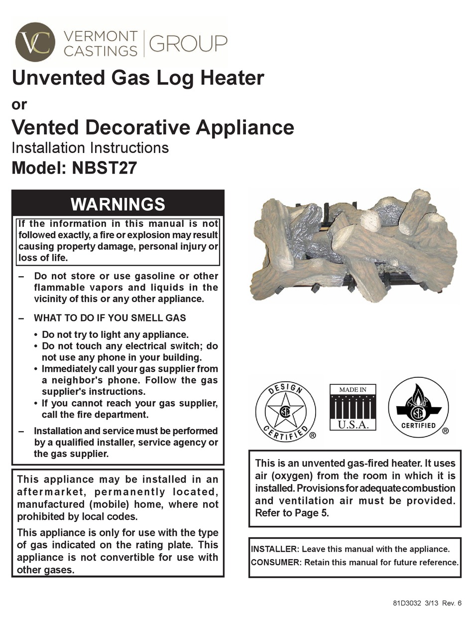 VERMONT CASTINGS NBST27 INSTALLATION INSTRUCTIONS MANUAL Pdf Download