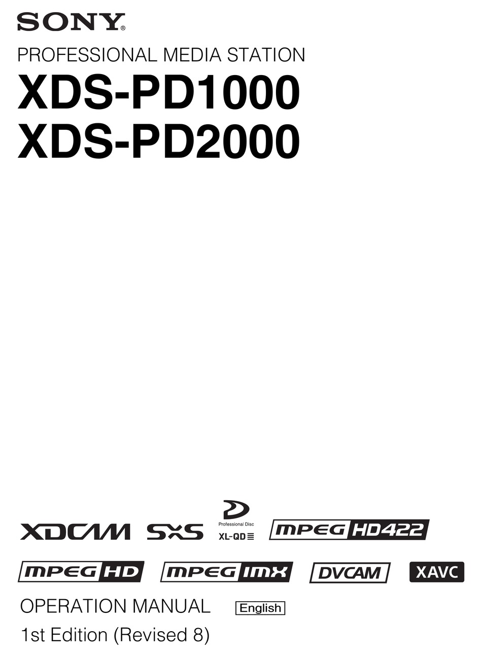 Sony Xds Pd1000 Operation Manual Pdf Download Manualslib