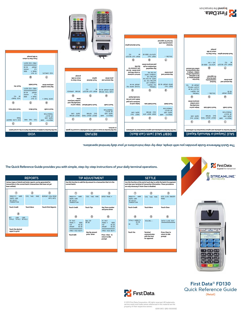 FIRST DATA FD130 QUICK REFERENCE MANUAL Pdf Download ManualsLib