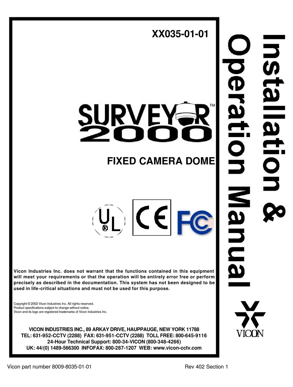 VICON SURVEYOR 2000 INSTALLATION & OPERATION MANUAL Pdf Download