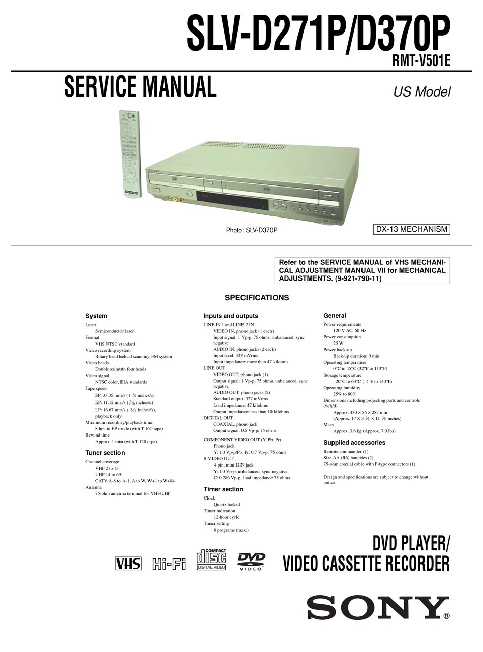 SONY SLV-D370P SERVICE MANUAL Pdf Download | ManualsLib