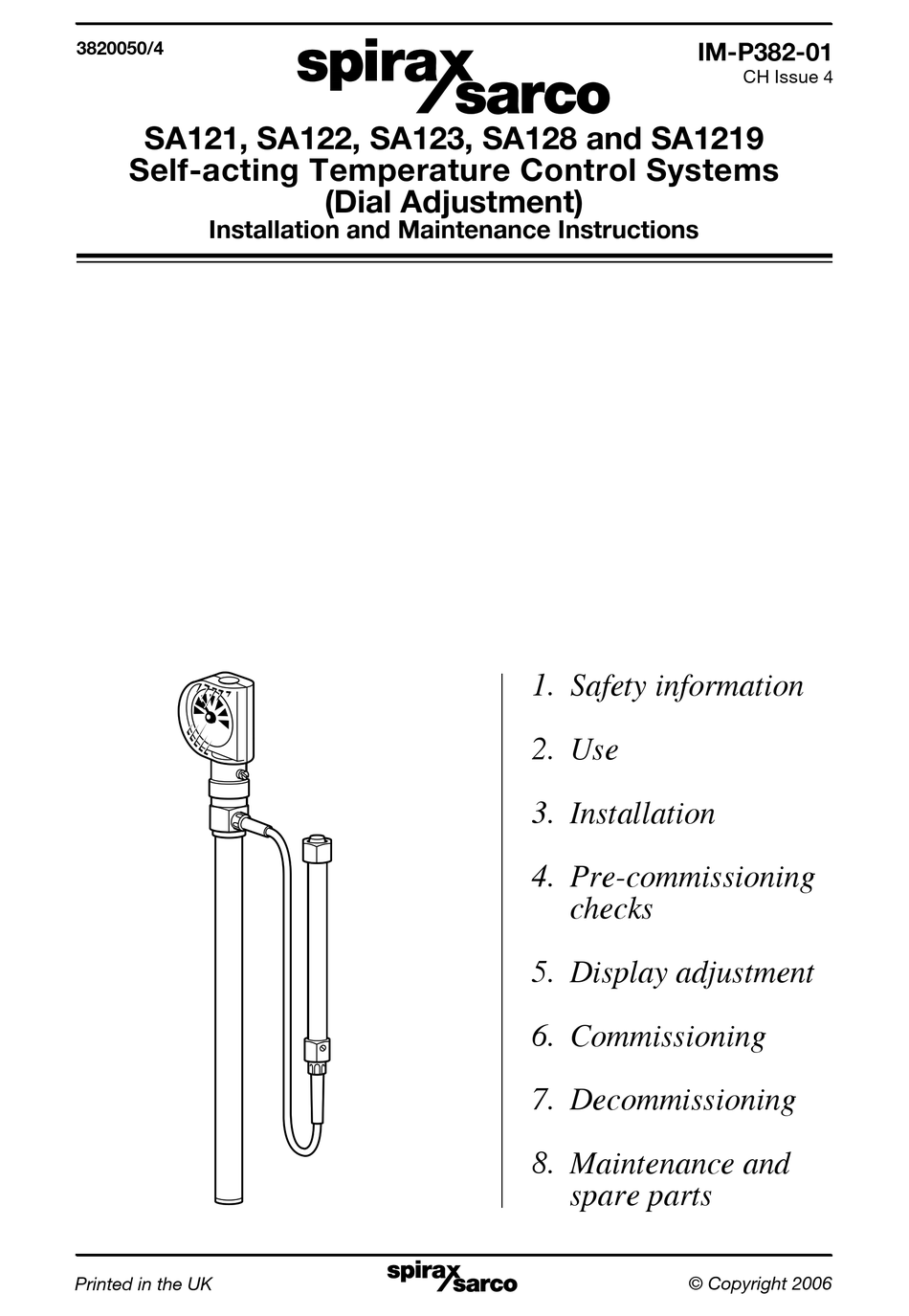 SPIRAX SARCO SA121 INSTALLATION AND MAINTENANCE INSTRUCTIONS MANUAL Pdf