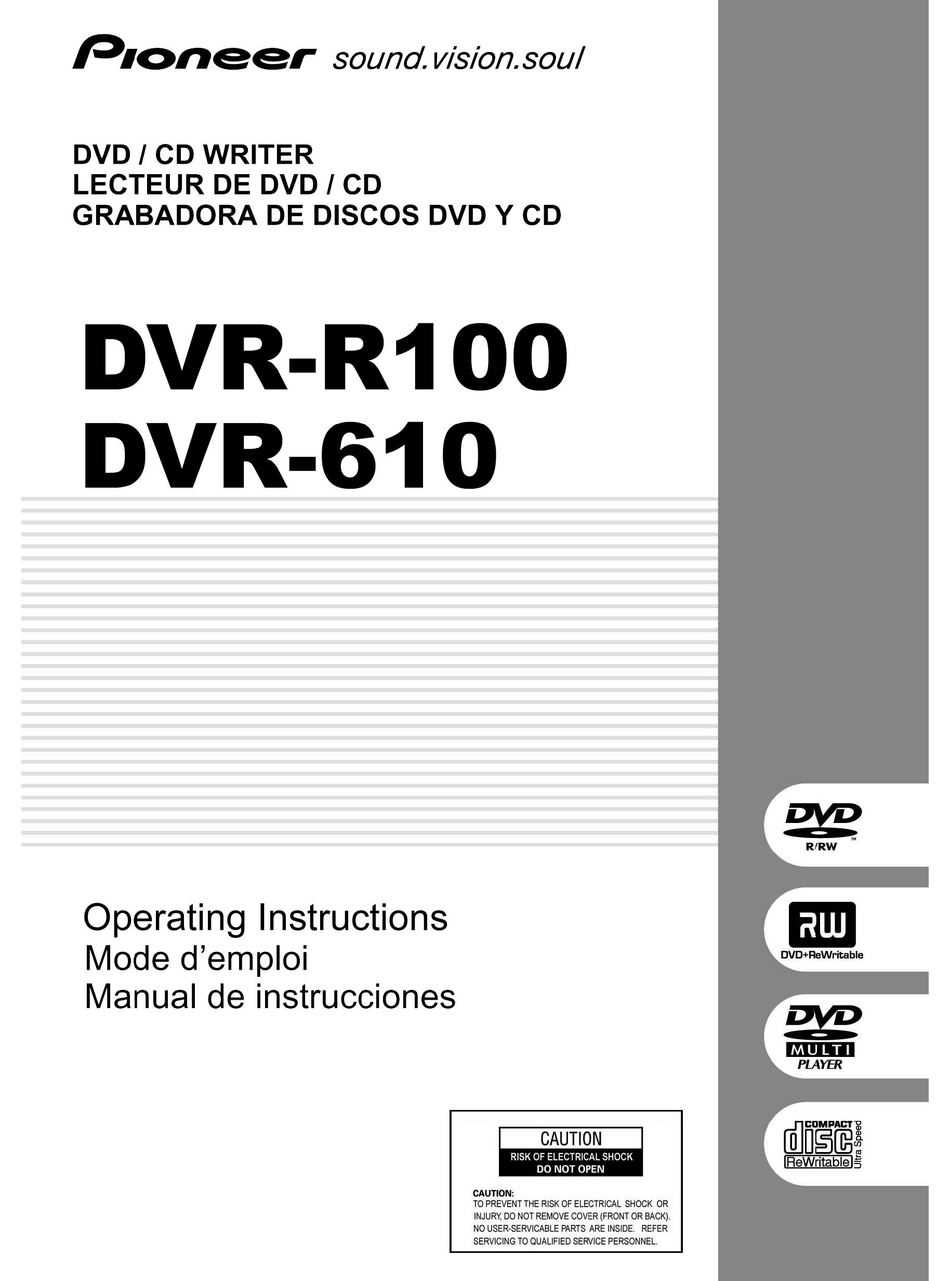 PIONEER DVRR100 OPERATING INSTRUCTIONS MANUAL Pdf Download ManualsLib
