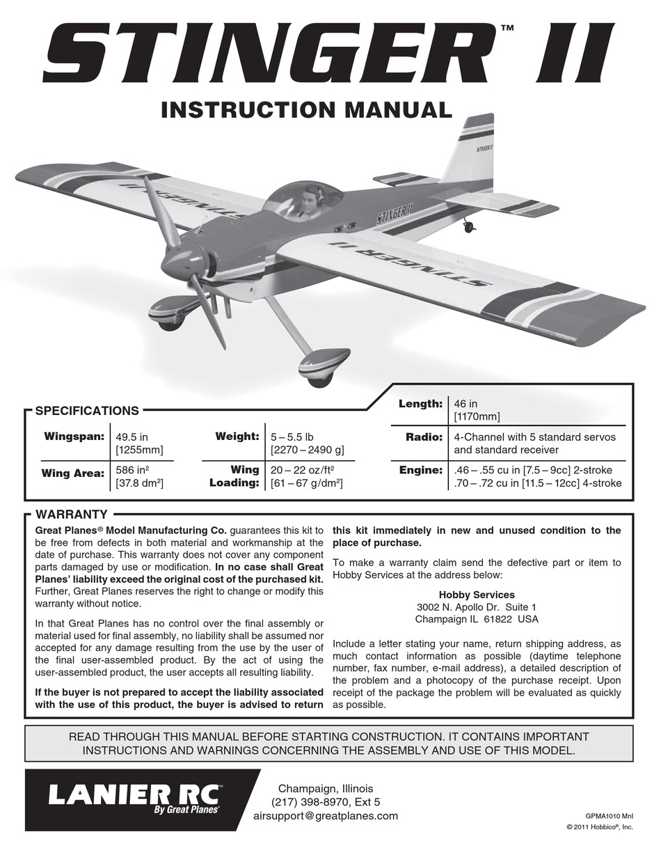 LANIER R/C STINGER II INSTRUCTION MANUAL Pdf Download ManualsLib