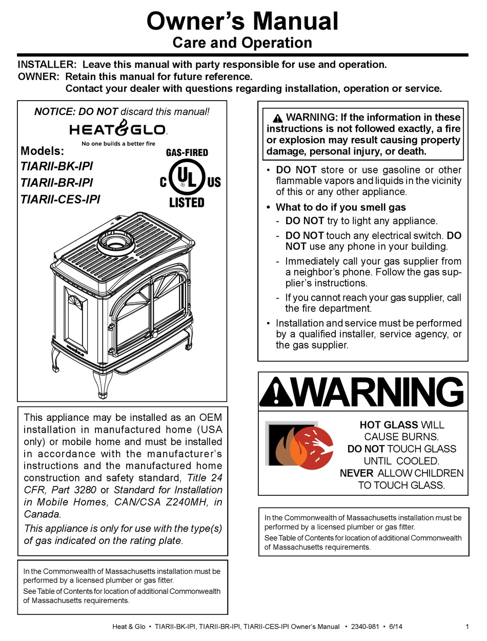 HEAT&GLO TIARIIBKIPI OWNER'S MANUAL Pdf Download ManualsLib