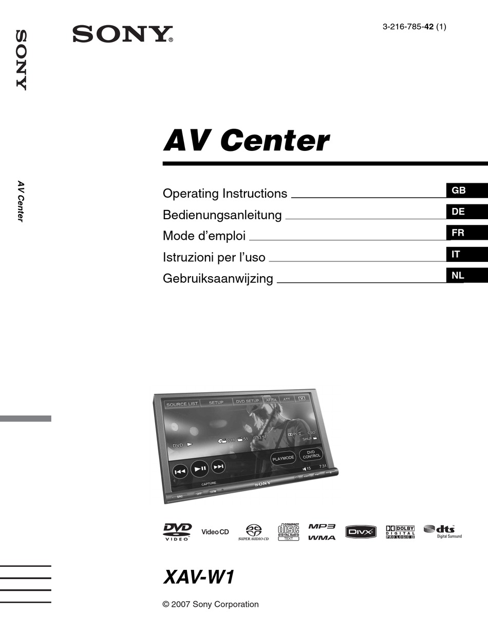 SONY XAV-W1 OPERATION MANUAL Pdf Download | ManualsLib