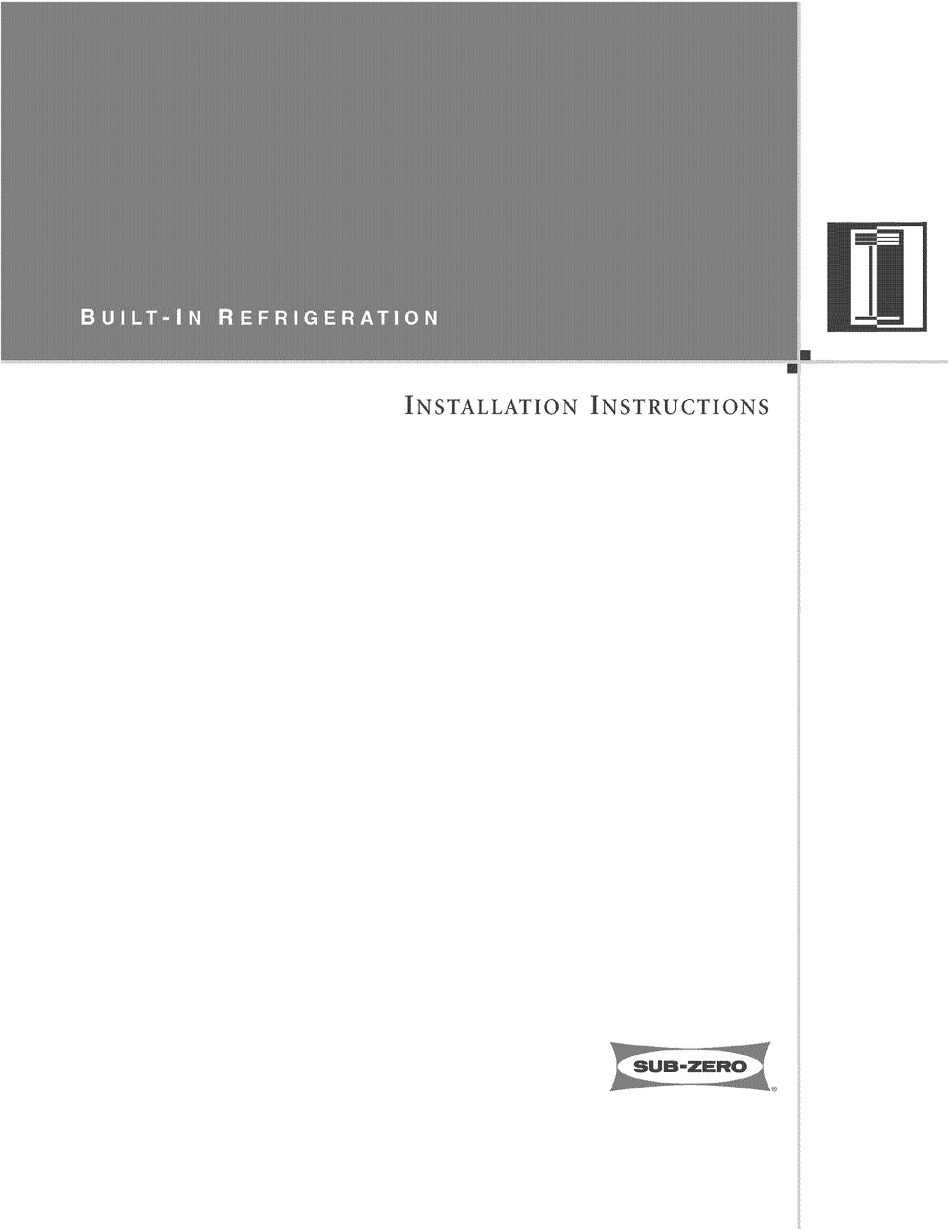 SUB-ZERO 601R INSTALLATION INSTRUCTIONS MANUAL Pdf Download | ManualsLib