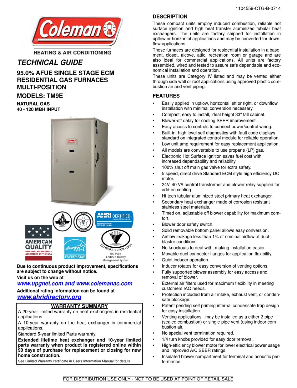 COLEMAN TM9E TECHNICAL MANUAL Pdf Download | ManualsLib