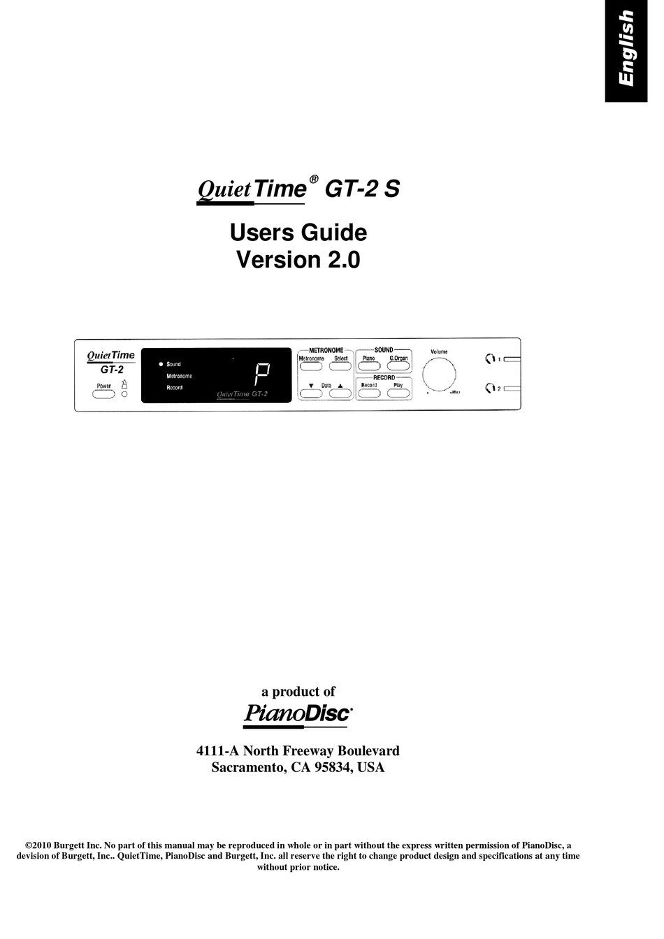 PIANODISC QUIETTIME GT2 S USER MANUAL Pdf Download ManualsLib