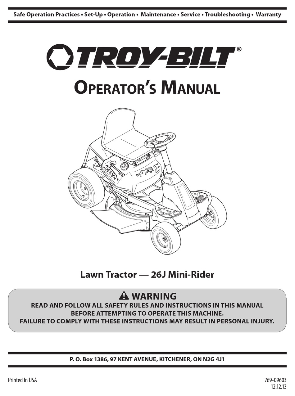 TROY-BILT 26J MINI-RIDER OPERATOR'S MANUAL Pdf Download | ManualsLib