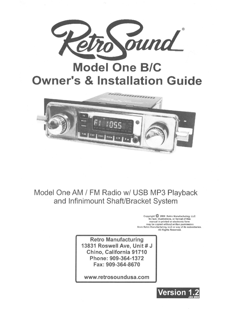 RETROSOUND ONE B/C OWNER'S INSTALLATION MANUAL Pdf Download ManualsLib