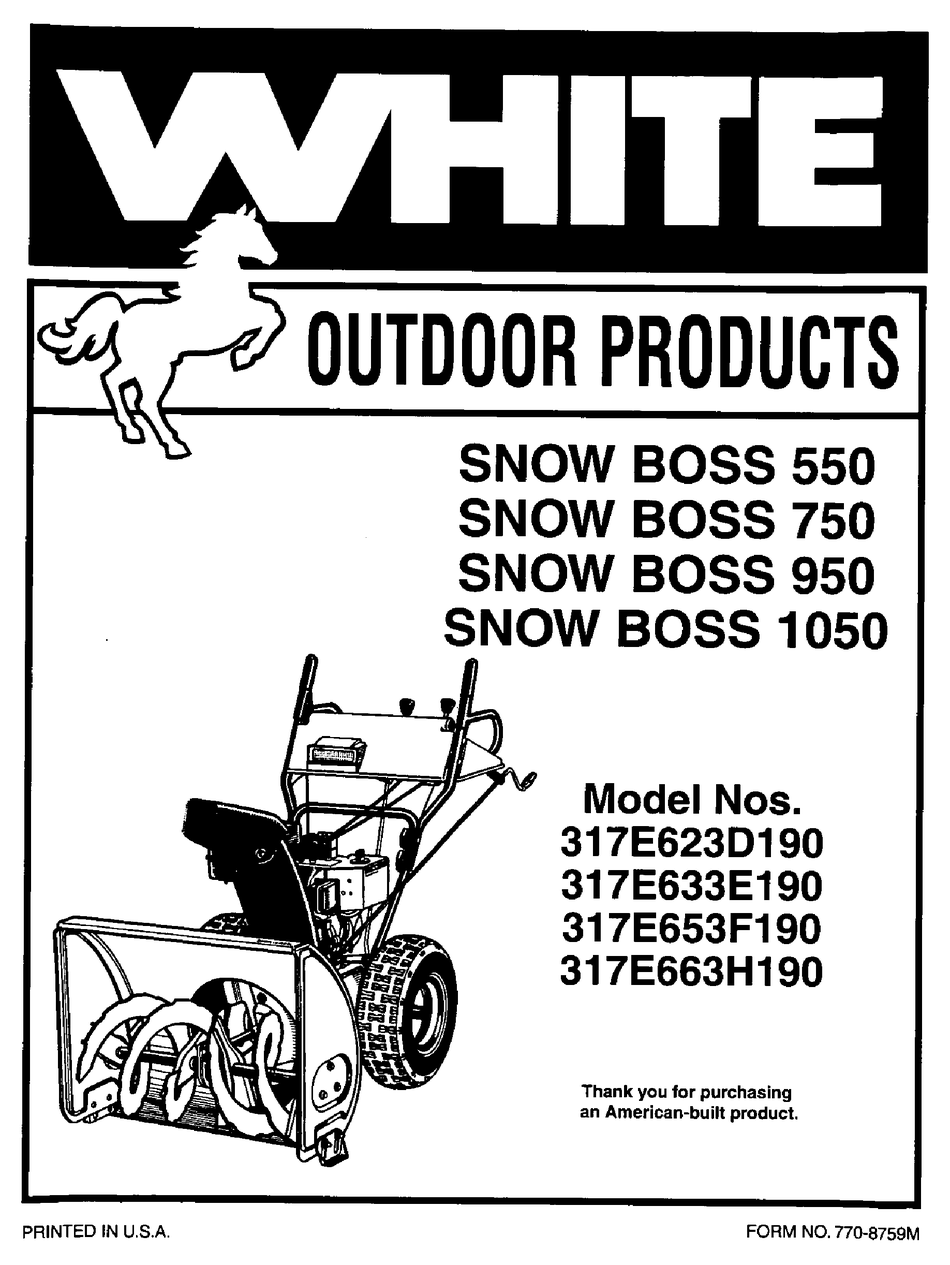 WHITE SNOW BOSS 550 USER MANUAL Pdf Download | ManualsLib