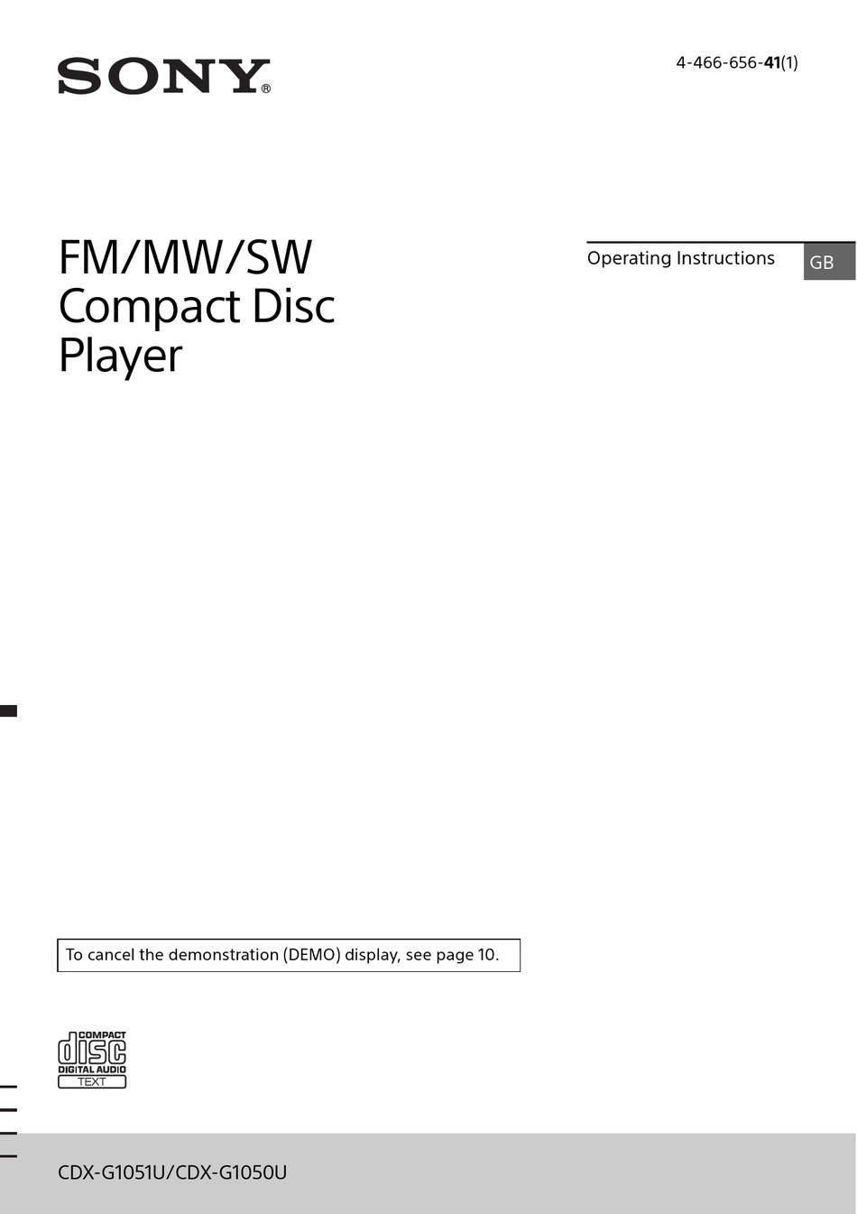 Sony Cdx G1051u Operating Instructions Manual Pdf Download Manualslib