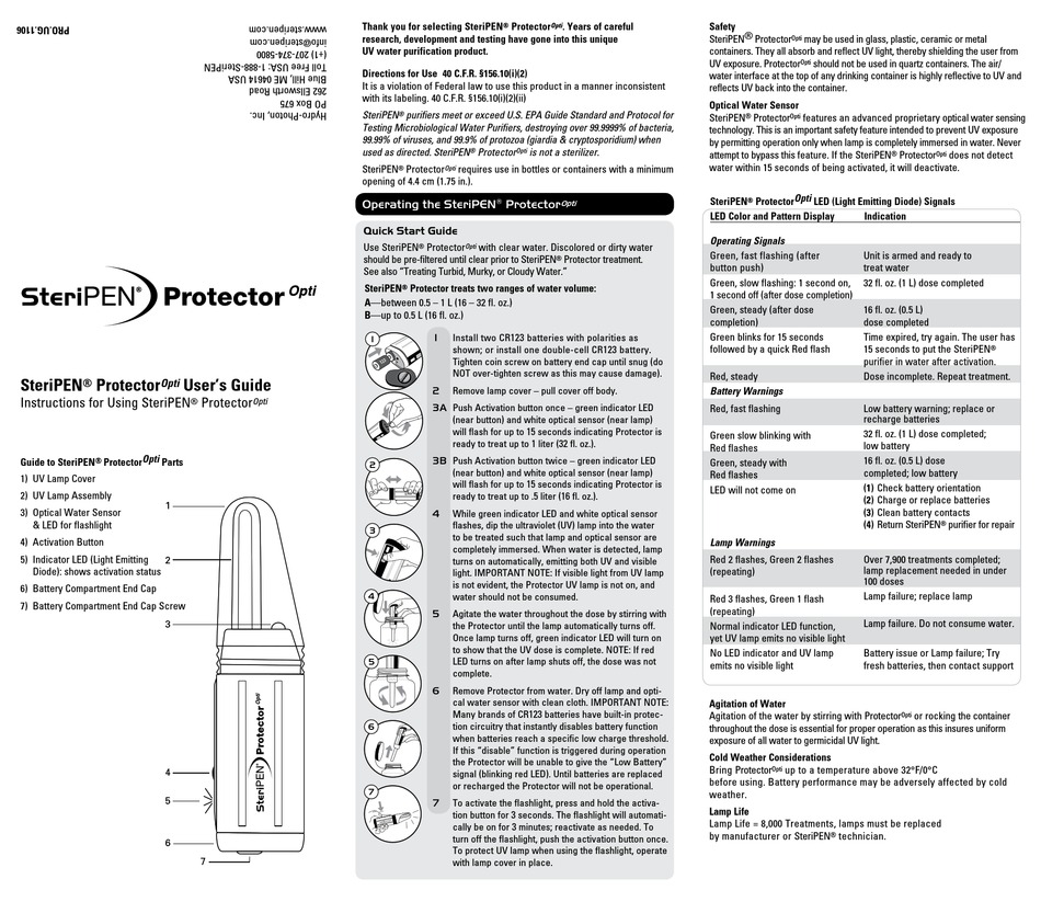 STERIPEN PROTECTOR OPTI USER MANUAL Pdf Download ManualsLib