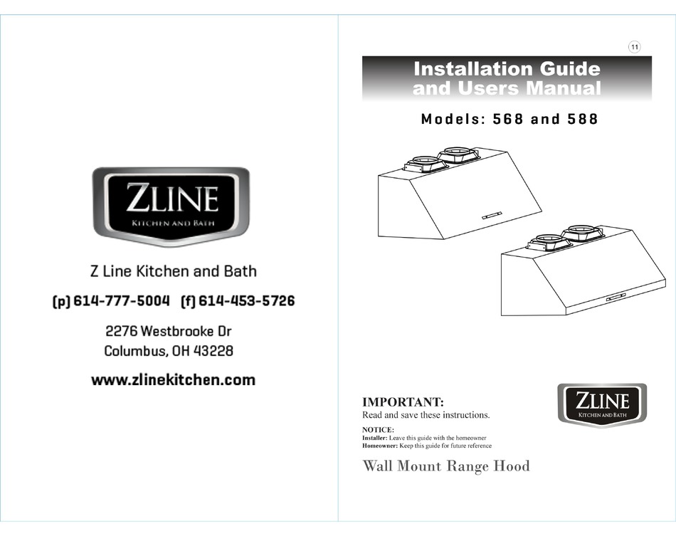 ZLINE 568 INSTALLATION MANUAL AND USER'S MANUAL Pdf Download ManualsLib
