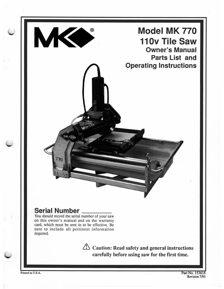 Mk Diamond Products Mk 770 Owners Manual Pdf Download Manualslib