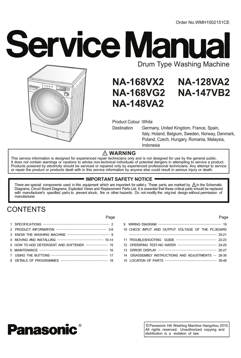 PANASONIC NA-168VX2 SERVICE MANUAL Pdf Download  ManualsLib