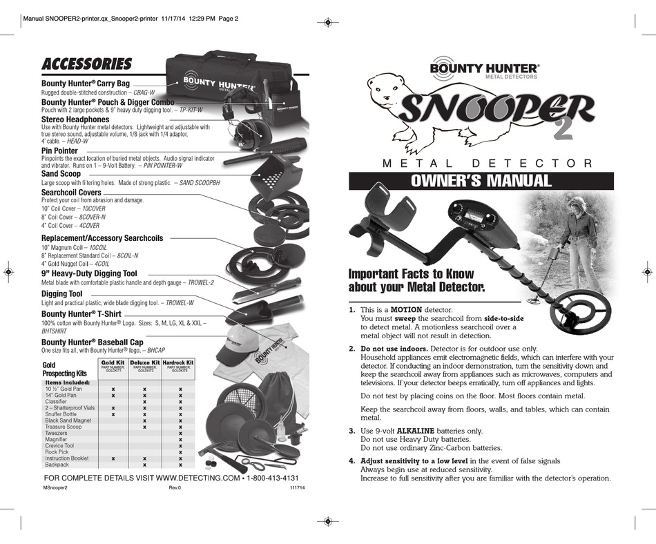 Bounty Hunter Snooper 2 Owner S Manual Pdf Download Manualslib