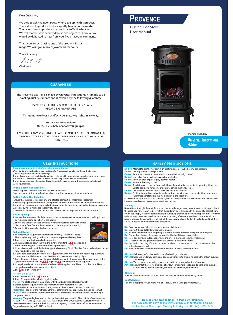 UNIVERSAL INNOVATIONS PROVENCE USER MANUAL Pdf Download ManualsLib