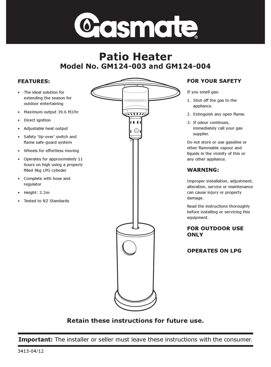 GASMATE GM124003 INSTALLATION, OPERATION AND MAINTENANCE INSTRUCTIONS