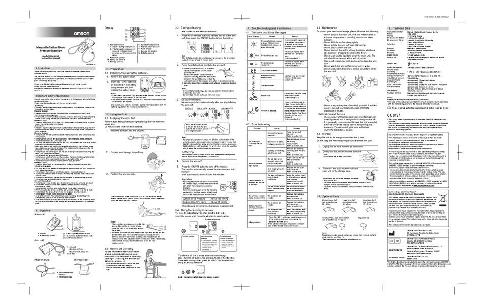 OMRON HEM-4030 INSTRUCTION MANUAL Pdf Download | ManualsLib