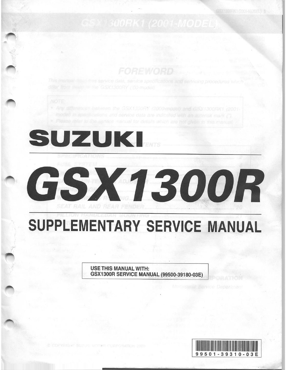 2008-2018 Suzuki GSX1300R Hayabusa Motorcycle Service Manual 99500-39351-03E 
