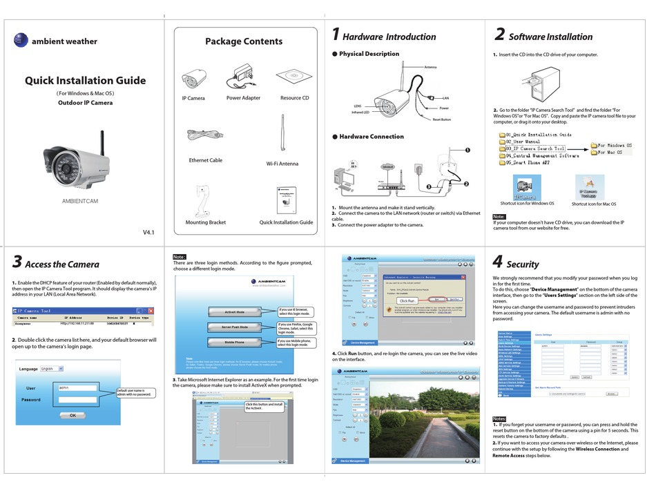 AMBIENT WEATHER AMBIENTCAM QUICK INSTALLATION MANUAL Pdf Download