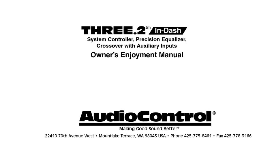 AUDIO CONTROL THREE.2 INDASH OWNER'S MANUAL Pdf Download ManualsLib
