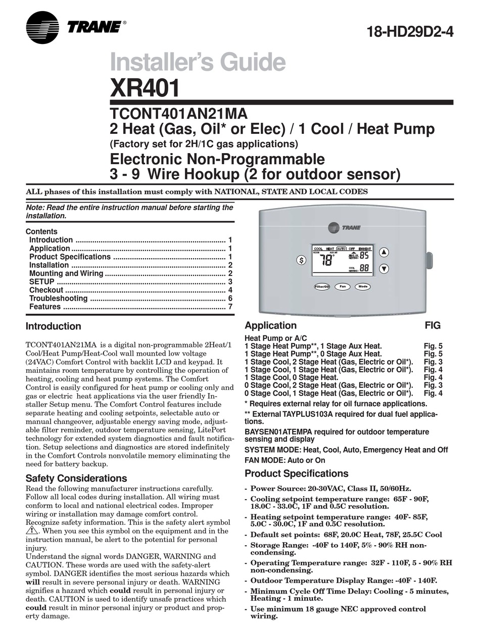 Trane Xr401 Installer S Manual Pdf
