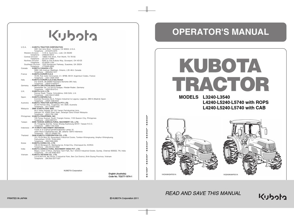 KUBOTA L3240 OPERATOR'S MANUAL Pdf Download | ManualsLib