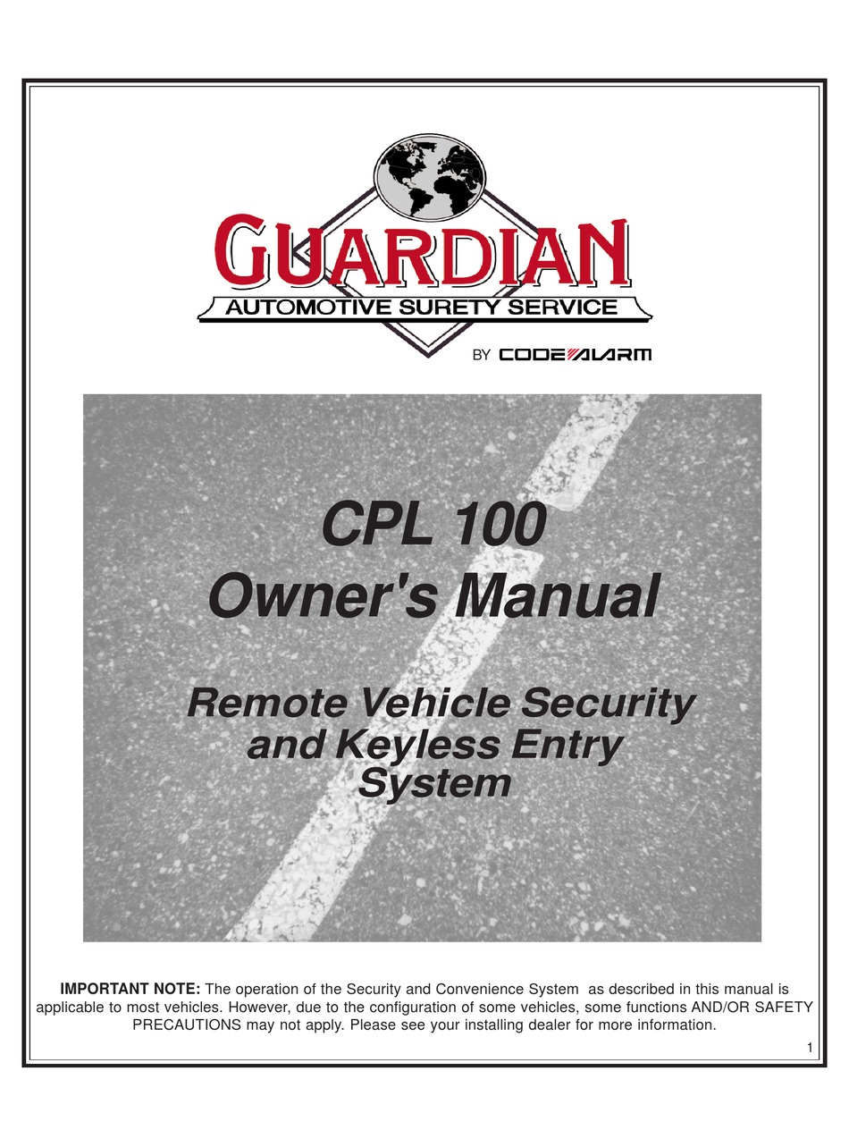 GUARDIAN CPL 100 OWNER'S MANUAL Pdf Download | ManualsLib