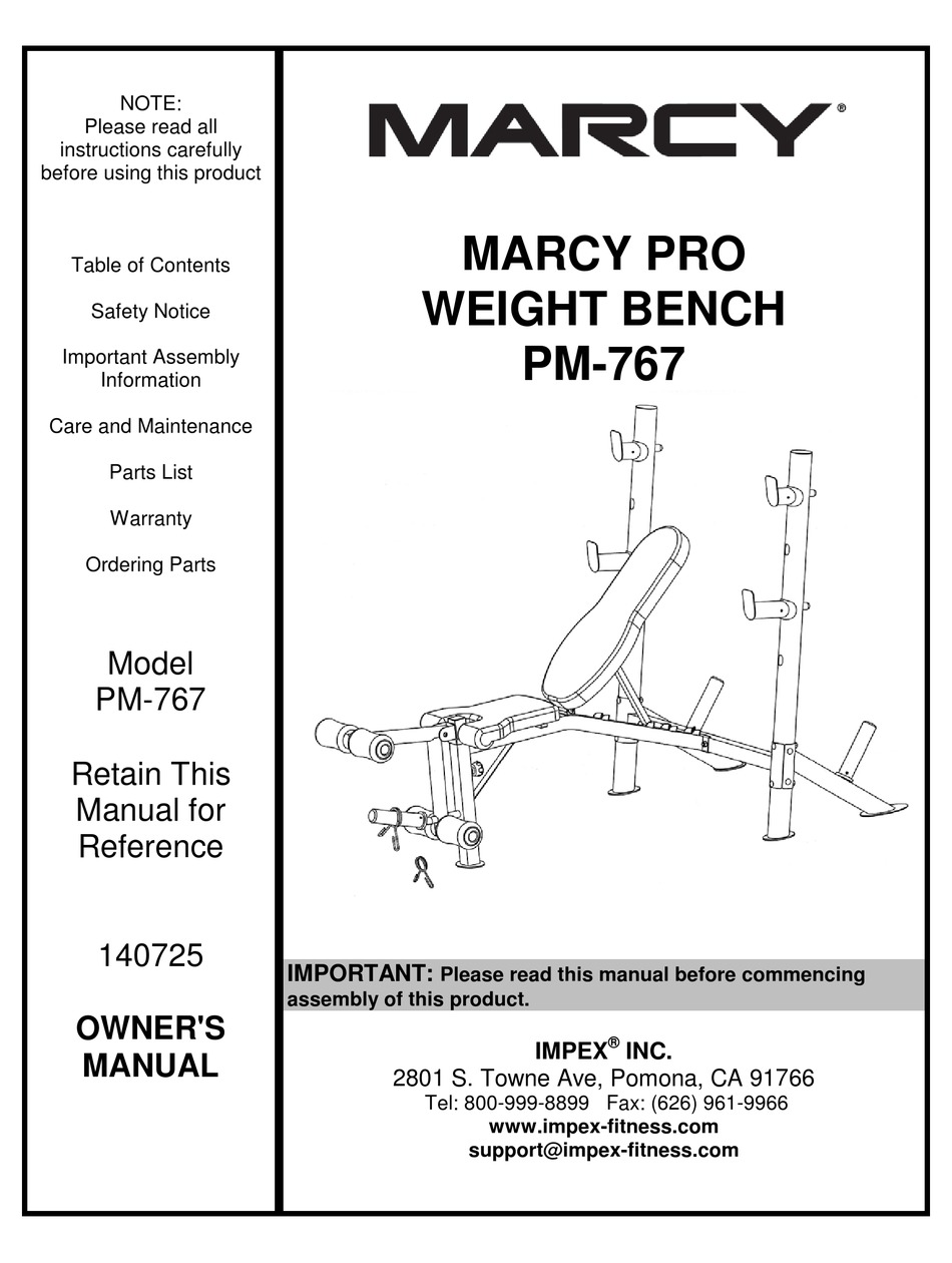 MARCY PM-767 OWNER'S MANUAL Pdf Download | ManualsLib